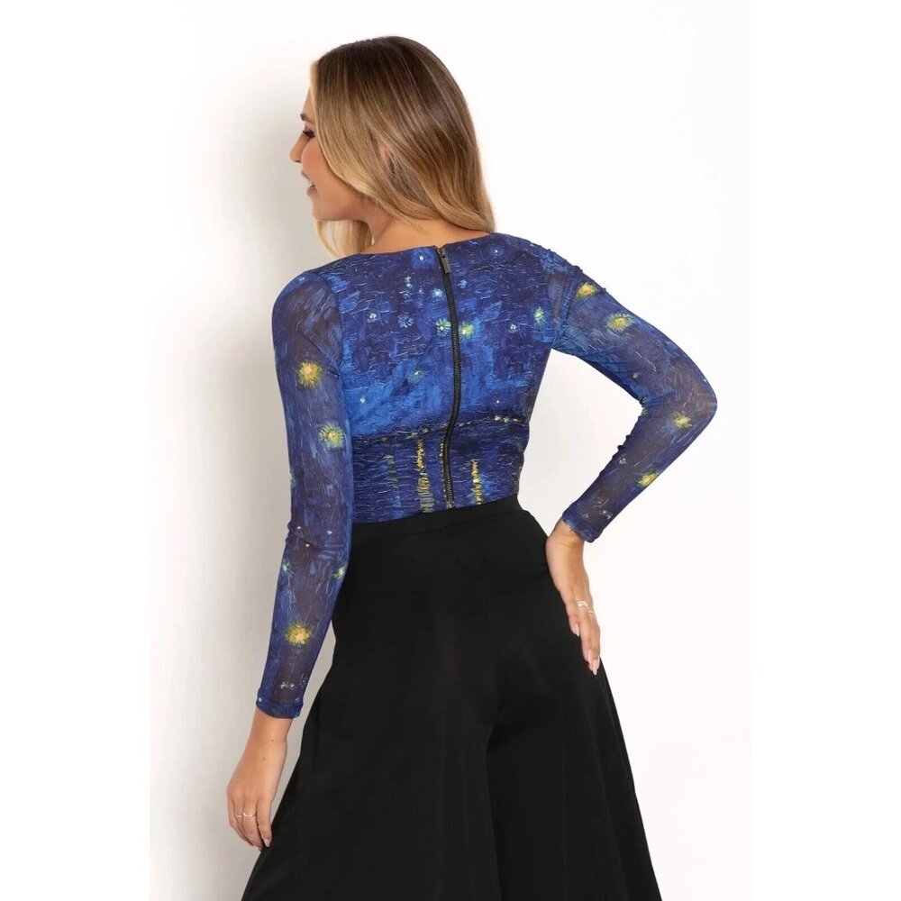 NWT BlackMilk Starry Night Over The Rhone Long Sleeve Corset Top AU 12 / US 8 - Picture 8 of 10
